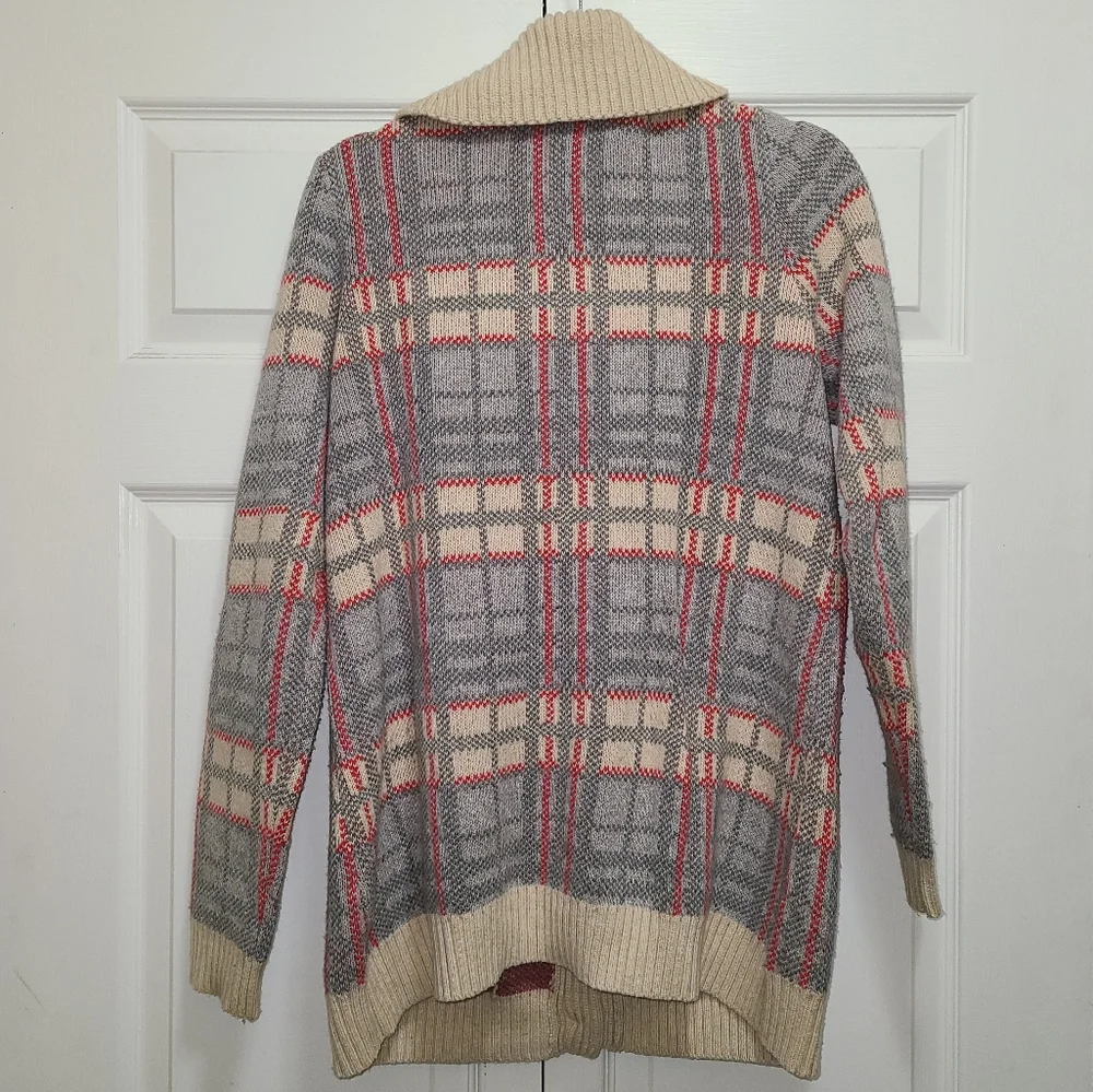 Lands End canvas 1963Vl vtg PLAID CARDIGAN SWEATER SIZE M cotton wool blend euc - Picture 2 of 15